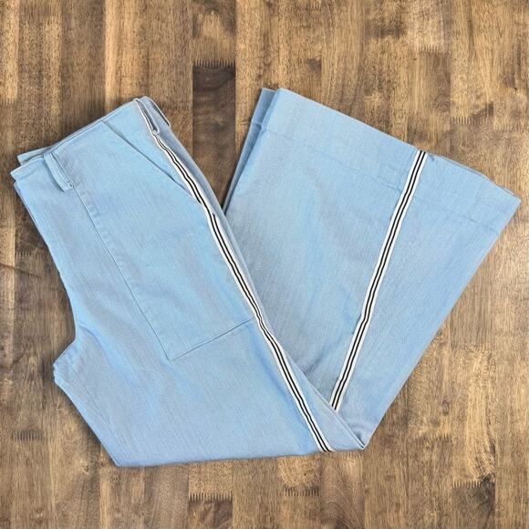 Hellessy Women’s Super Wide Leg Flare Denim Jeans Light Wash Racing Stripe Sz 10 - Picture 10 of 11